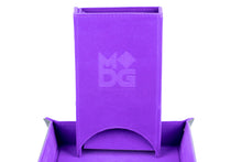 Load image into Gallery viewer, Purple square dice tray with an attached tower in the same color.
