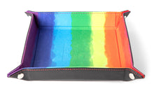 Load image into Gallery viewer, Rainbow watercolor square velvet dice tray.
