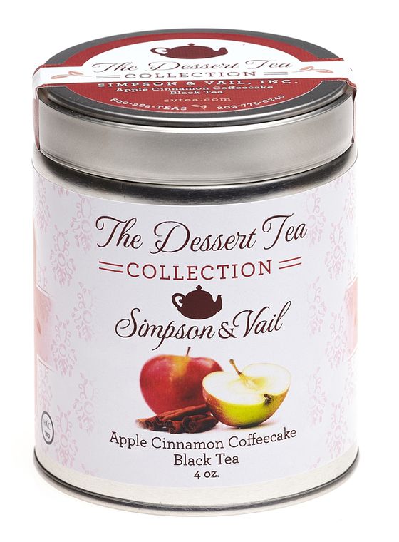 Reusable tin containing loose leaf tea including: Black teas, organic cinnamon chips, apple pieces, flavoring and orange blossoms.
