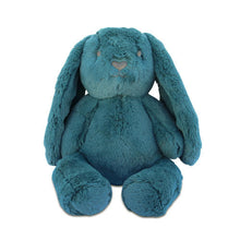 Load image into Gallery viewer, A soft dark teal colored bunny, it has black eyes and nose, with long soft ears.
