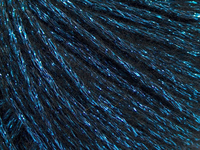 Closeup of black and turquoise metallic yarn