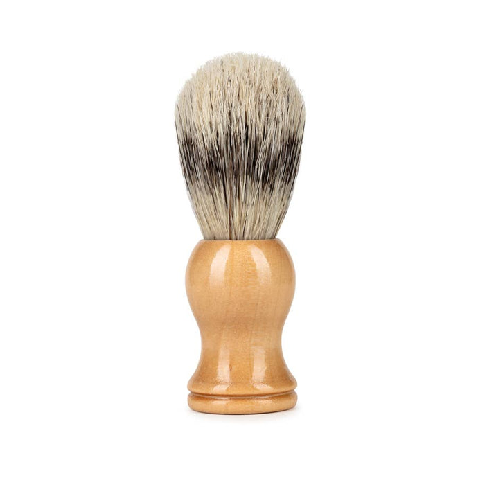 A boar-bristle brush with a wooden handle.
