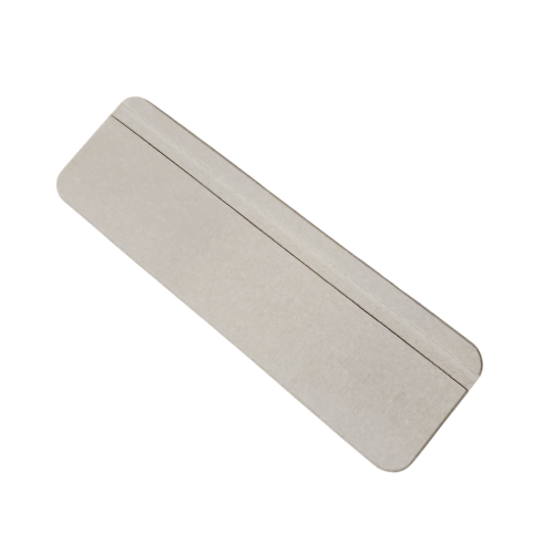 Plain gray oblong tray with a groove for drainage along one side.