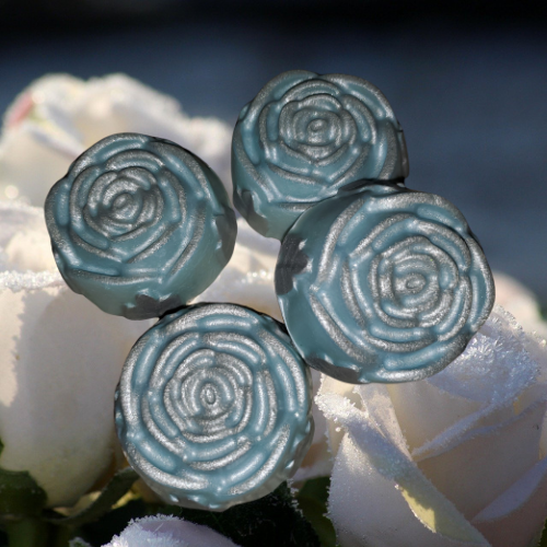 Light blue rose-shaped soap with silver glitter